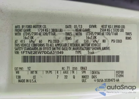 2013 Ford E-250 Commercial из США, поврежденный, VIN 1FTNE2EW7DDA31549